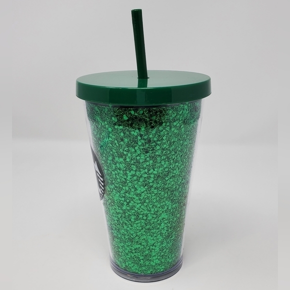 STARBUCKS GREEN GLITTER GRANDE ICED COFFEE COLD BEVERAGE TUMBLER 2018 HOLIDAY - Picture 3 of 13